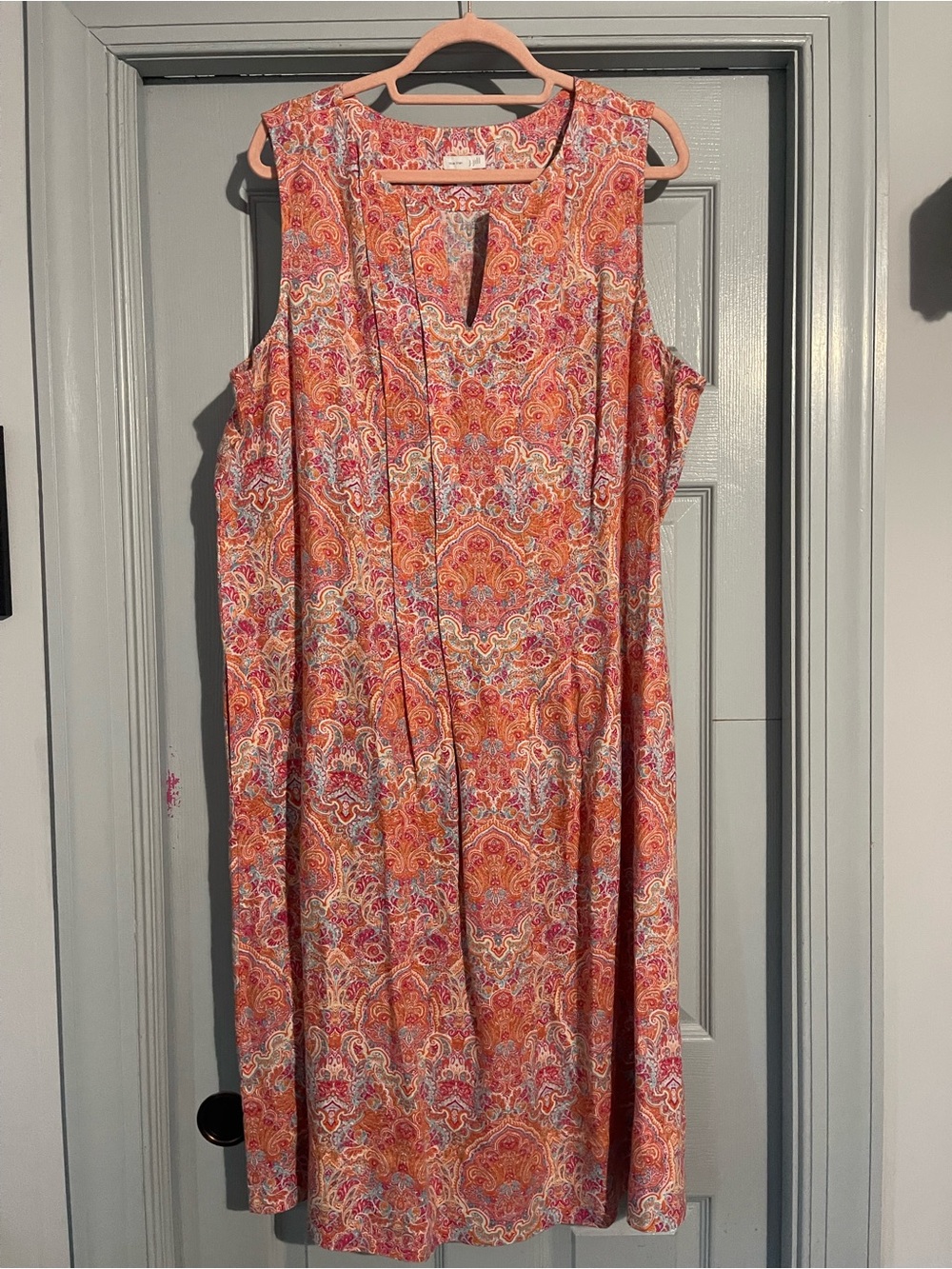J. Jill linen Coral and Pink Paisley Midi Dress